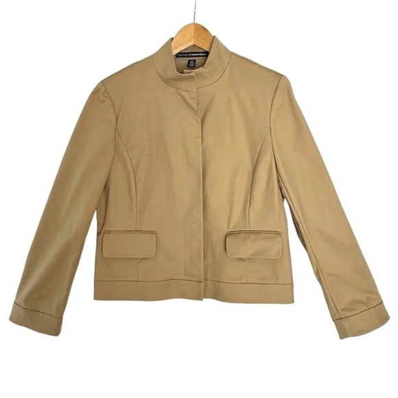 90s Vintage Linda Allard for Ellen Tracy Tan Mandarin Collar Blazer Size 12 - Picture 1 of 10